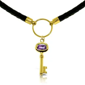 0.5 Carat 14K Solid Yellow Gold Leather Key Necklace Amethyst