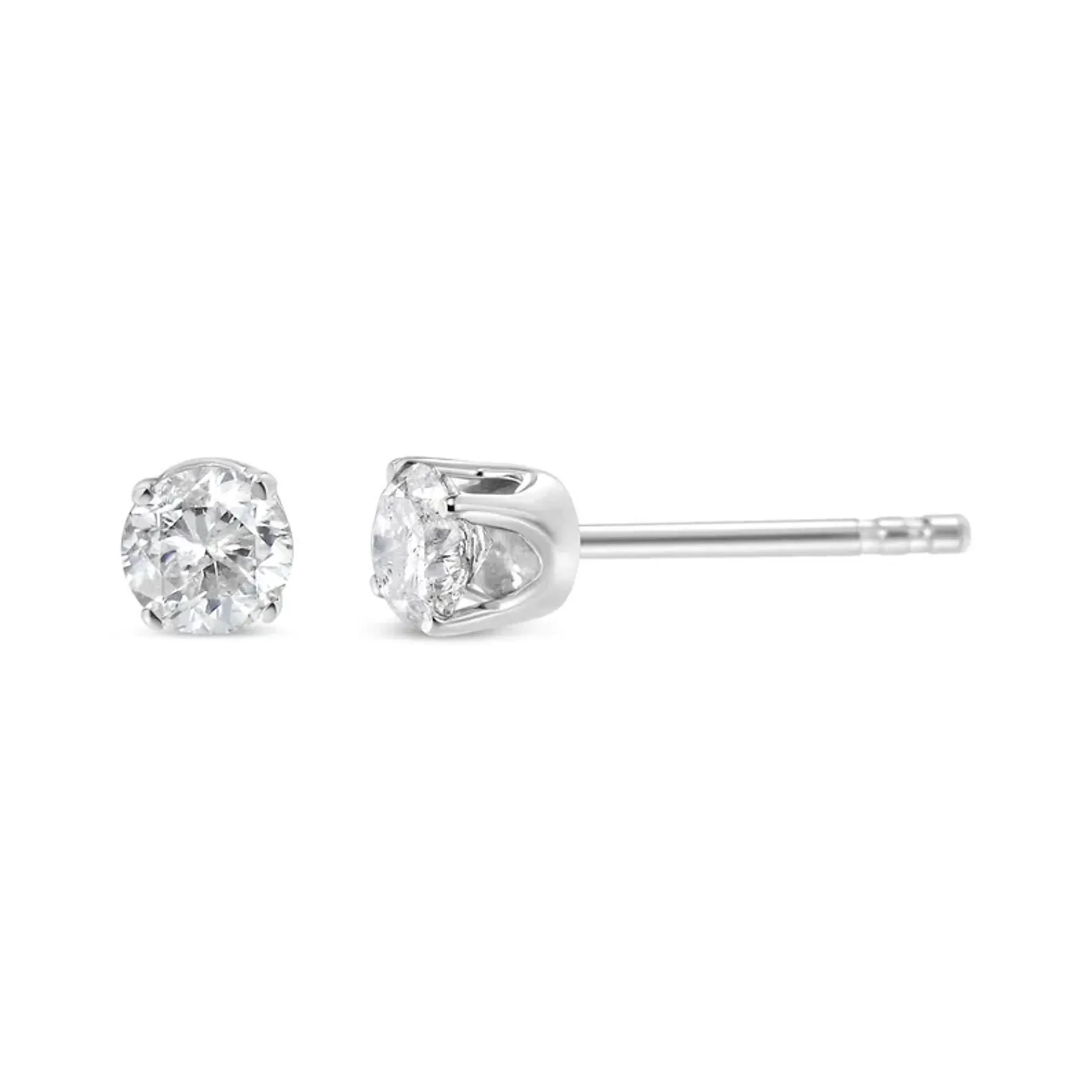 10K White Gold 3/8 Cttw Round Brilliant-Cut Near Colorless Diamond Classic 4-Prong Stud Earrings (H-I Color, I2-I3 Clarity)