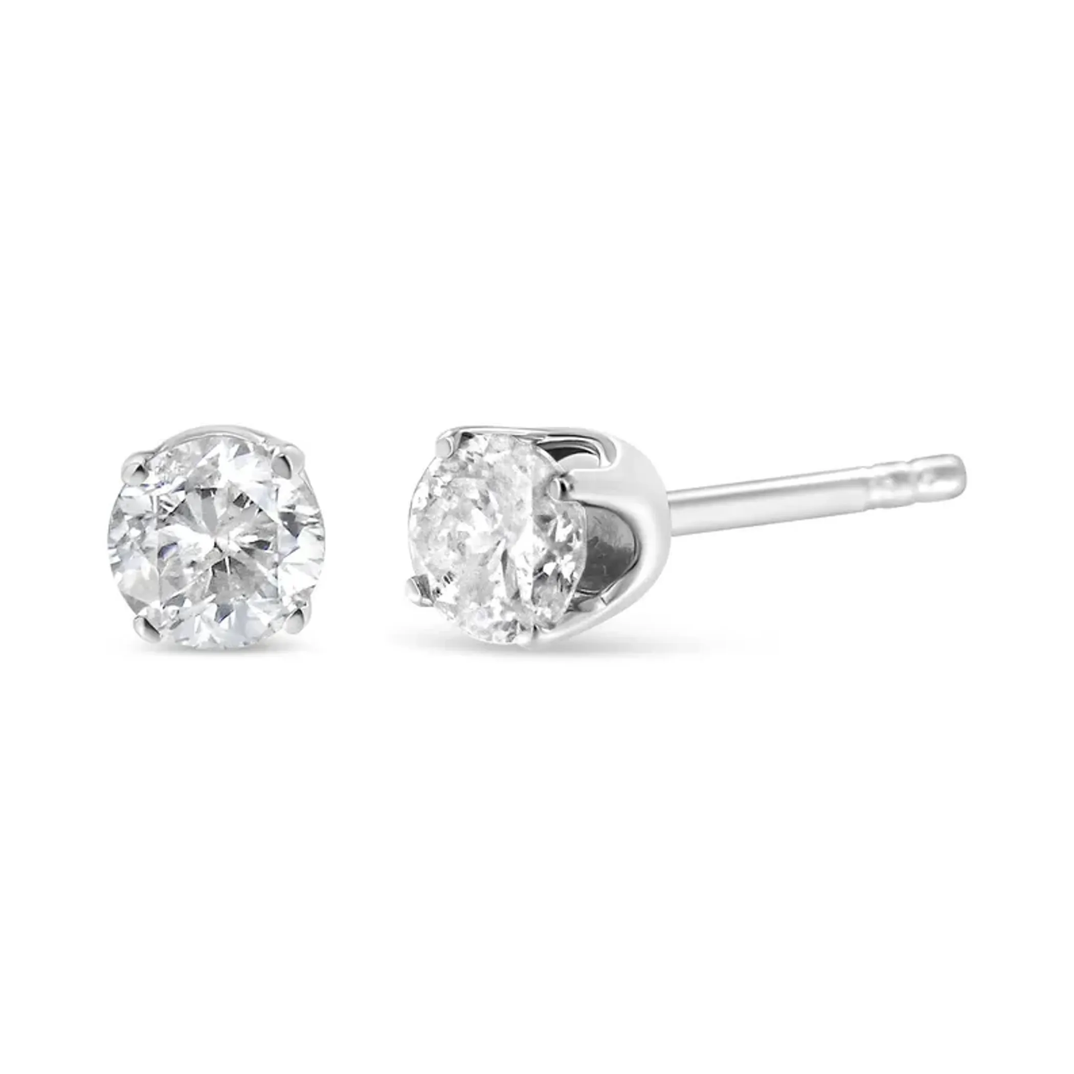 10K White Gold 3/8 Cttw Round Brilliant-Cut Near Colorless Diamond Classic 4-Prong Stud Earrings (H-I Color, I2-I3 Clarity)