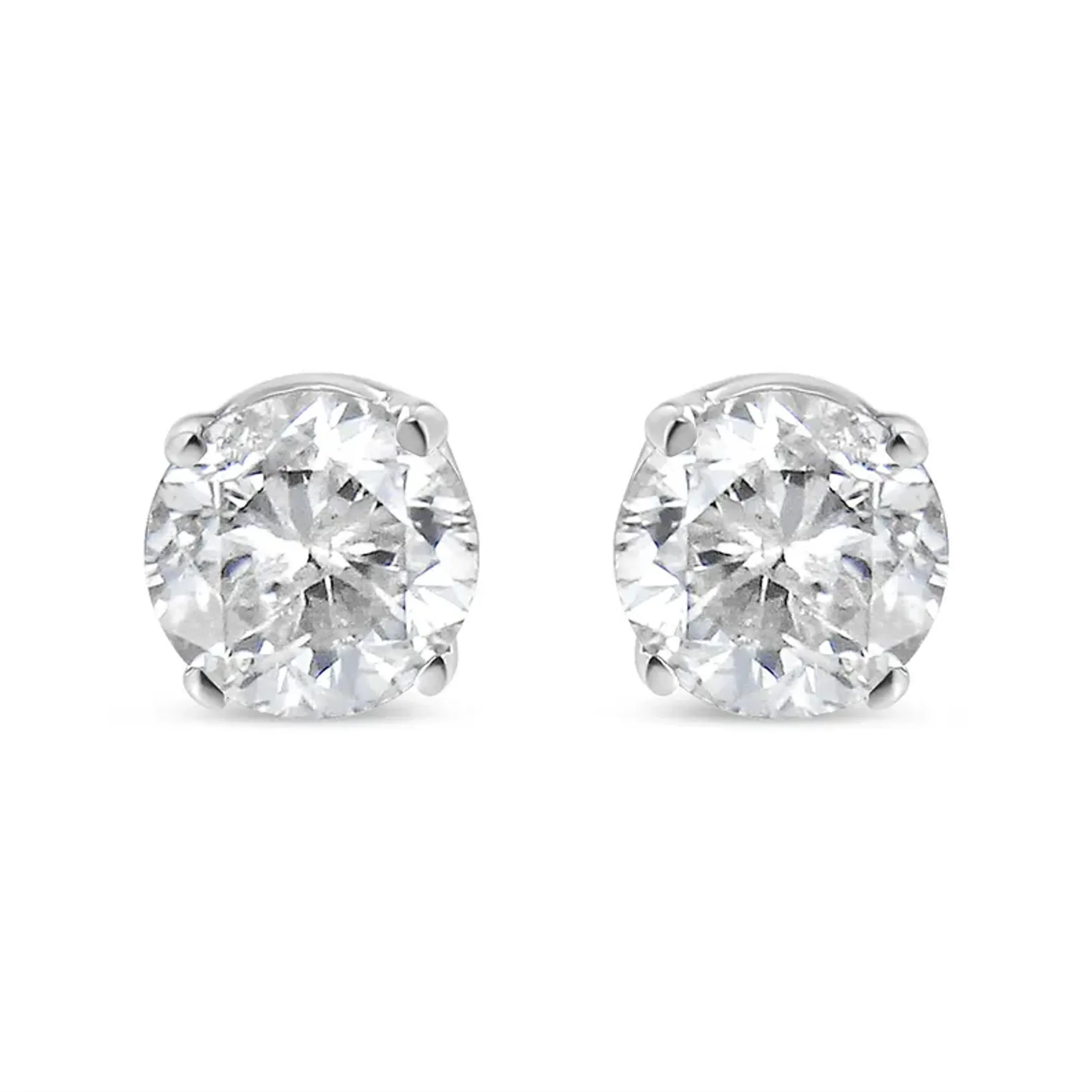 10K White Gold 3/8 Cttw Round Brilliant-Cut Near Colorless Diamond Classic 4-Prong Stud Earrings (H-I Color, I2-I3 Clarity)