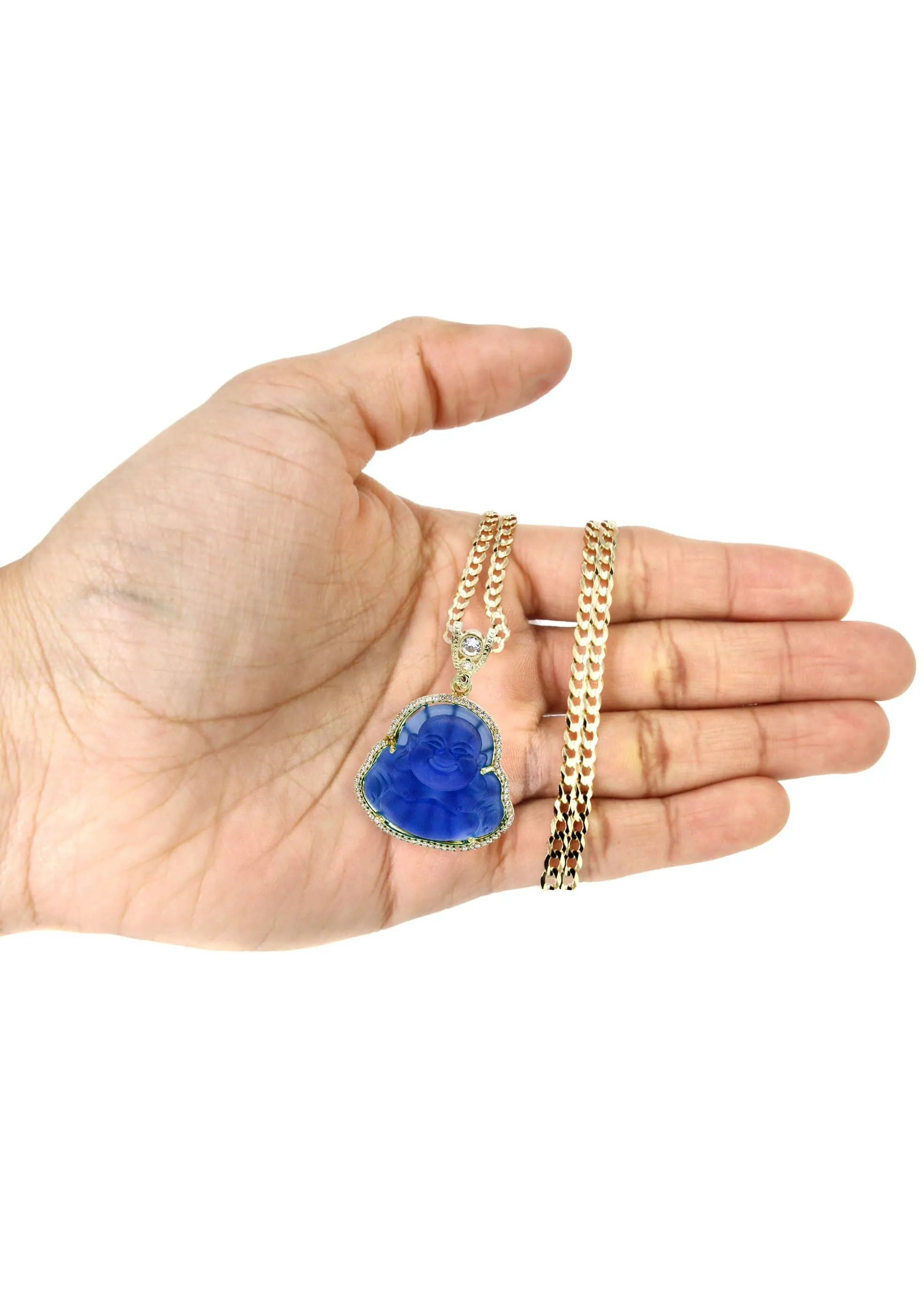 10K Yellow Gold Blue Buddha Necklace | Appx. 21.6 Grams