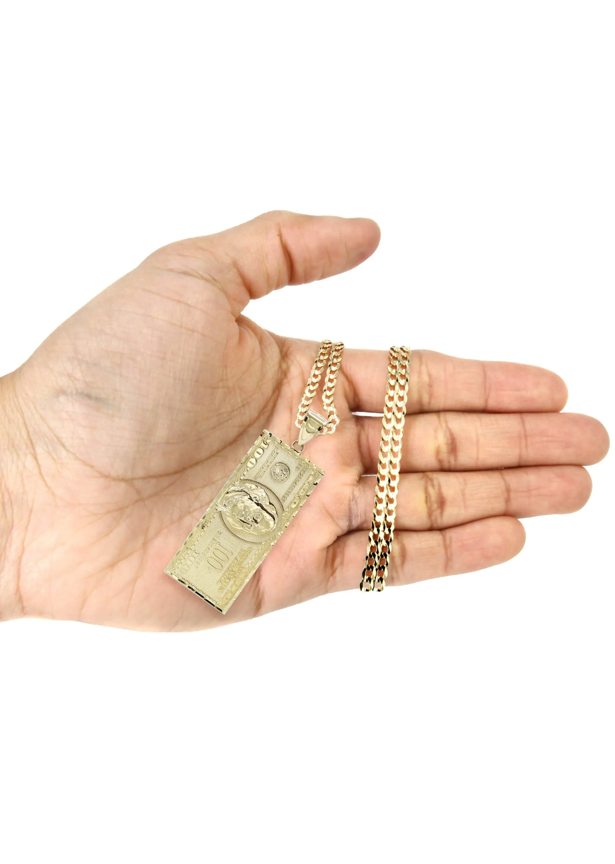 10K Yellow Gold100 Dollar Bill Necklace | Appx. 16.9 Grams