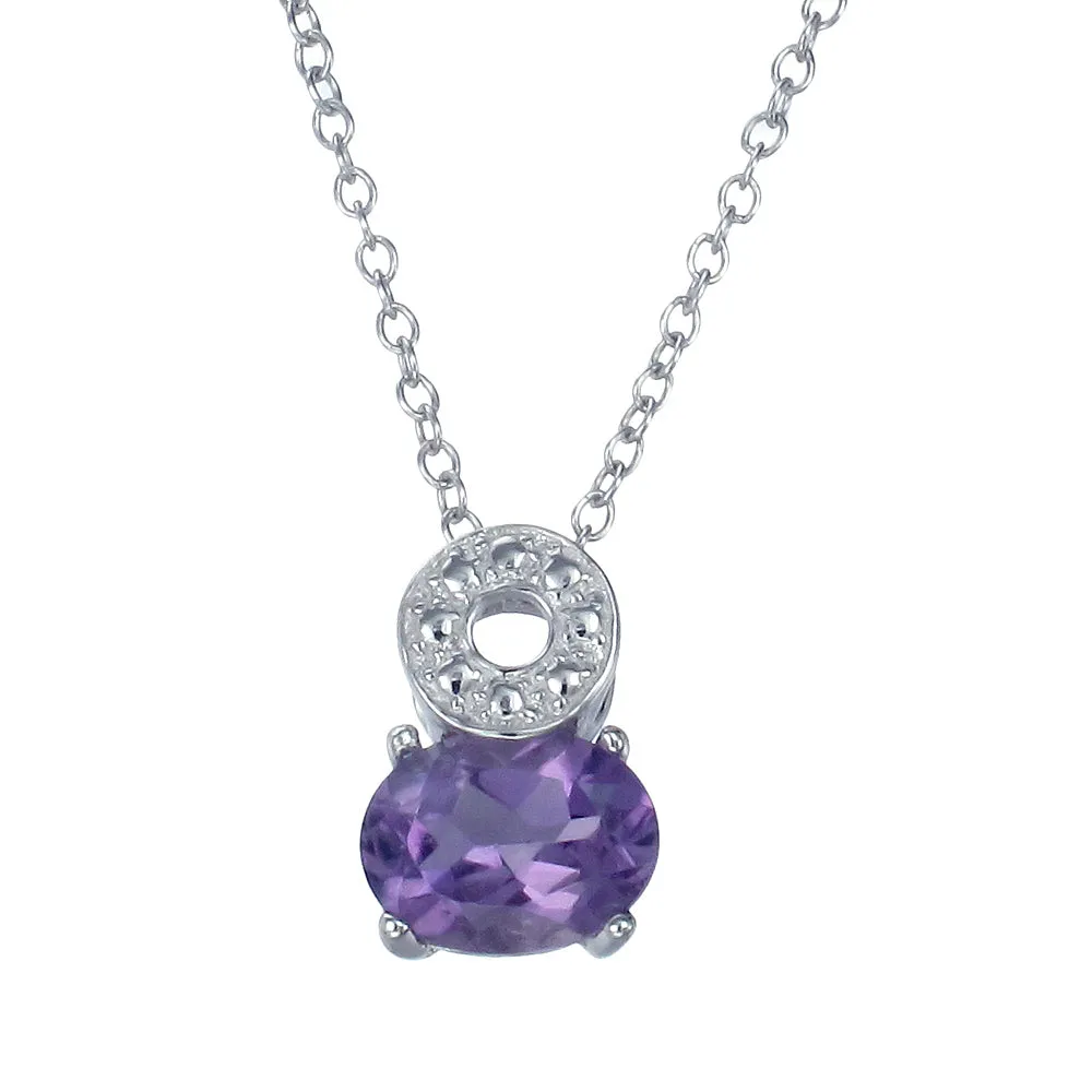 1.20 cttw Purple Amethyst Pendant Necklace .925 Sterling Silver 8x6 MM Oval
