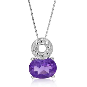 1.20 cttw Purple Amethyst Pendant Necklace .925 Sterling Silver 8x6 MM Oval
