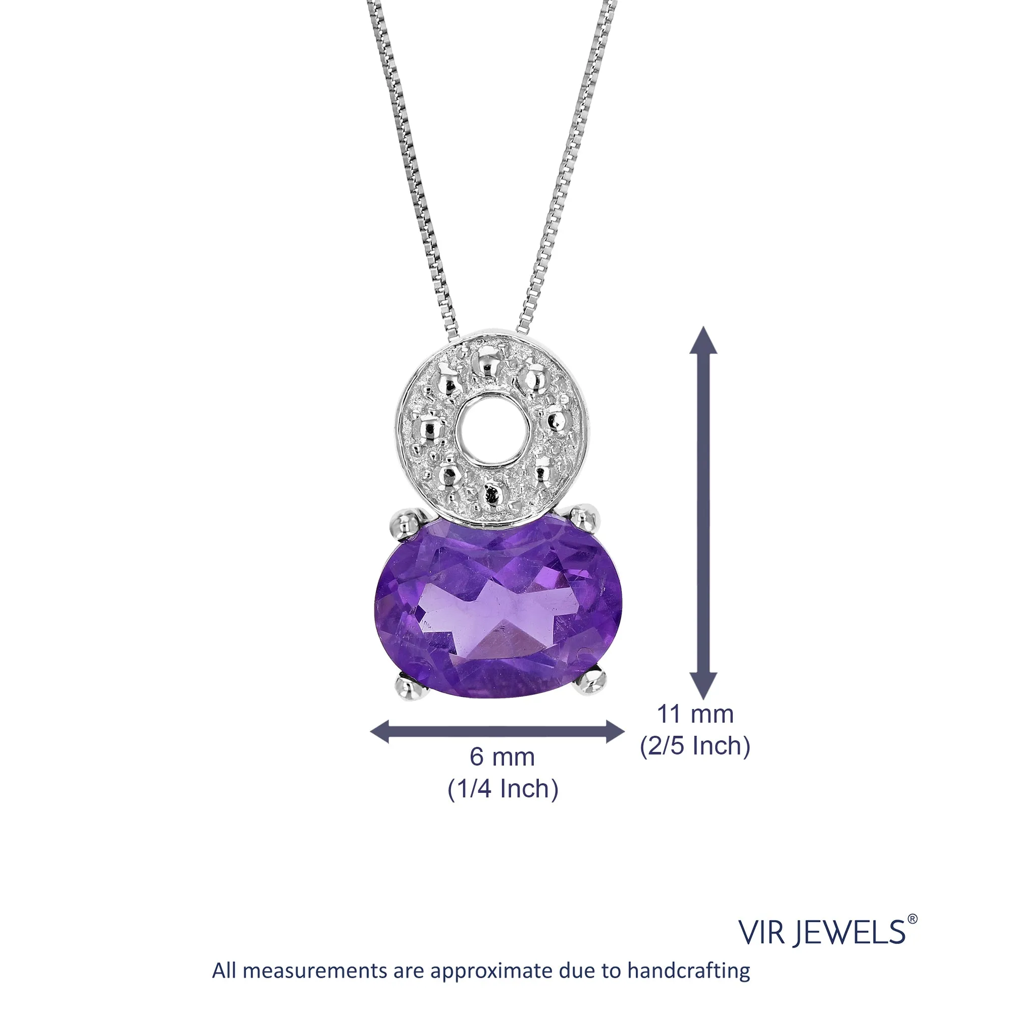 1.20 cttw Purple Amethyst Pendant Necklace .925 Sterling Silver 8x6 MM Oval