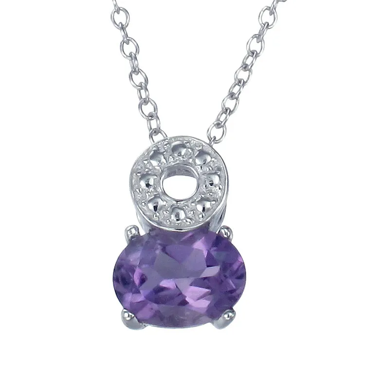 1.20 cttw Purple Amethyst Pendant Necklace .925 Sterling Silver 8x6 MM Oval