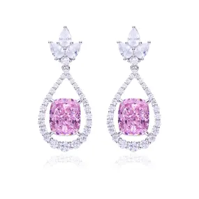 12.7Carat Cushion Cut Pink Zircon Water Drop Earrings