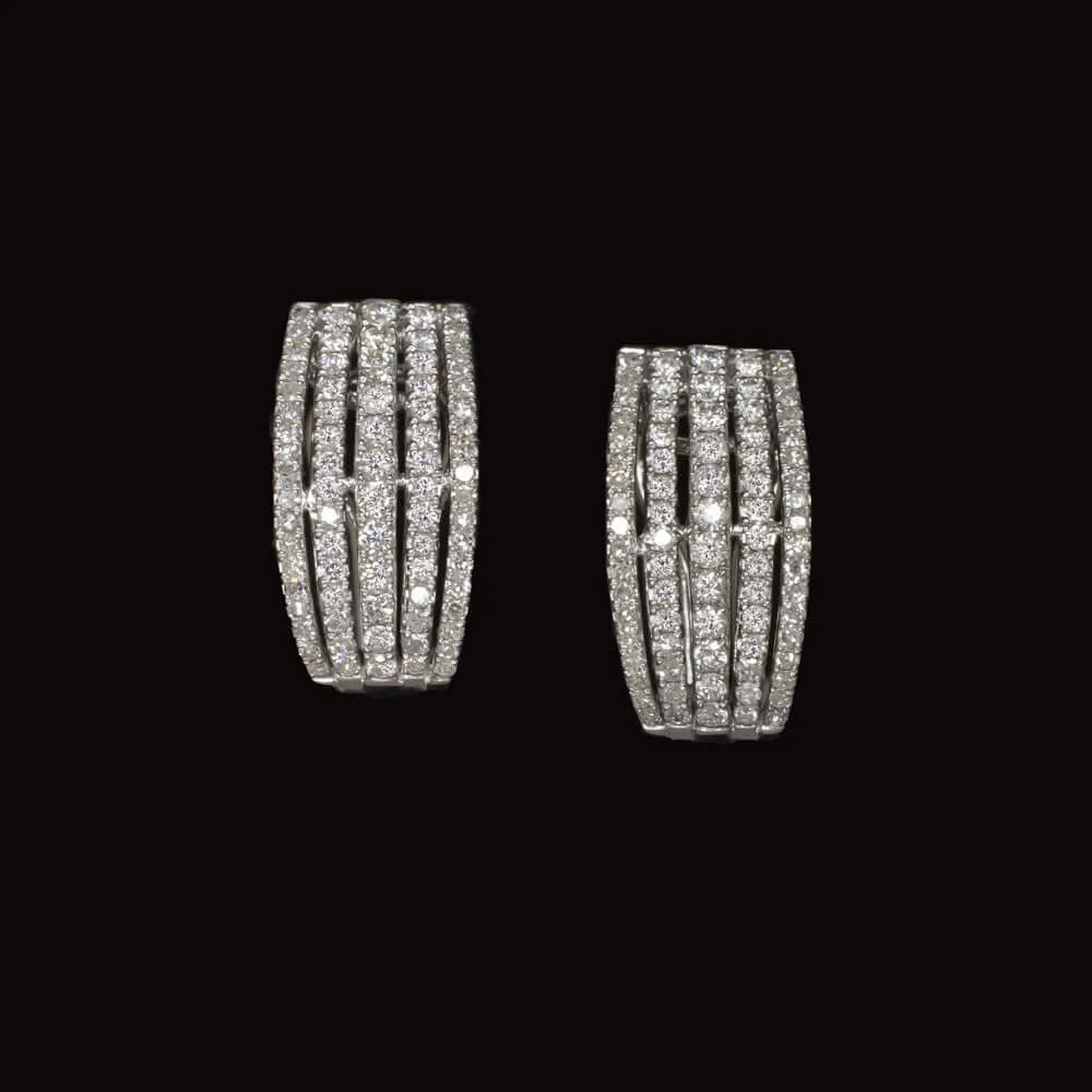 1.38ct DIAMOND HUGGIE HOOP EARRINGS 18k WHITE GOLD OMEGA ESTATE NATURAL ROUND
