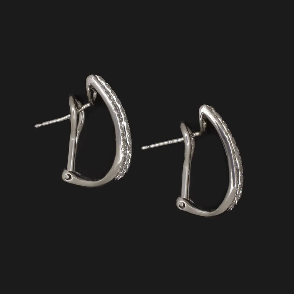 1.38ct DIAMOND HUGGIE HOOP EARRINGS 18k WHITE GOLD OMEGA ESTATE NATURAL ROUND