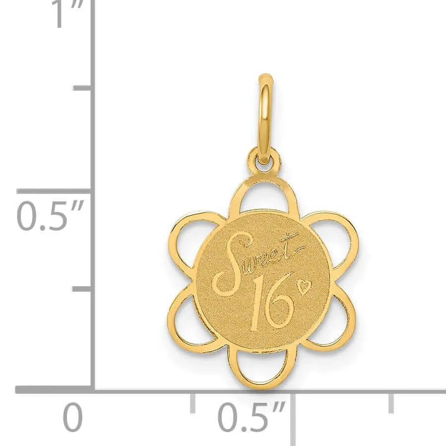 14 Yellow Gold Sweet Sixteen Disc Charm Pendant