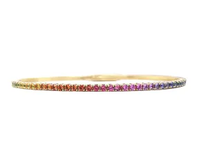14K Gold & Rainbow Sapphire Flexible Bangle - 1.74ct