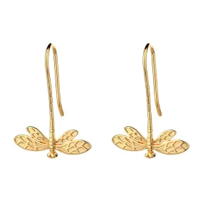 14K Gold Dangle Dragonfly Earrings