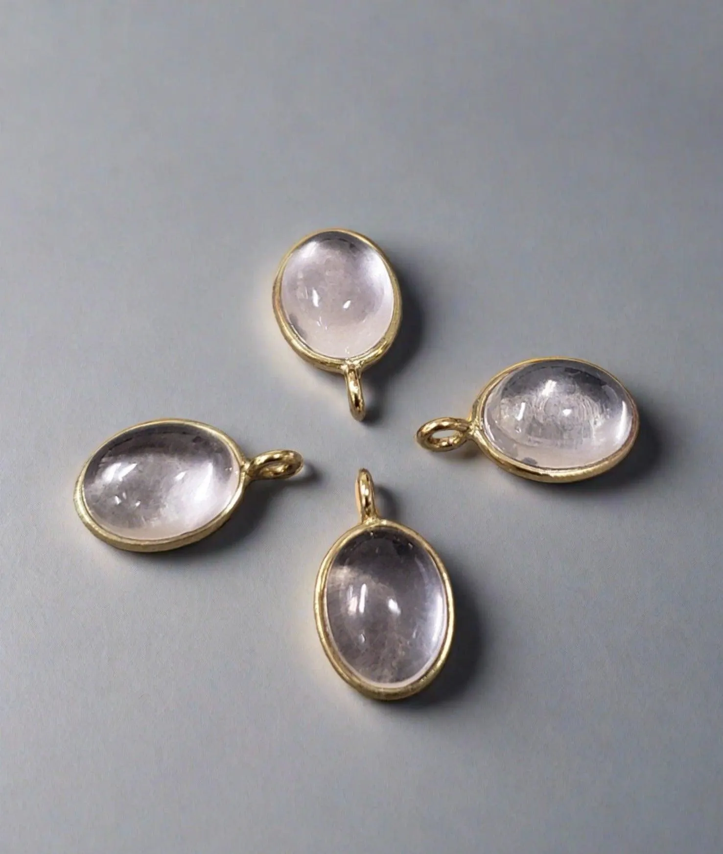 14k Gold Oval Cabochon Rose Quartz Charm