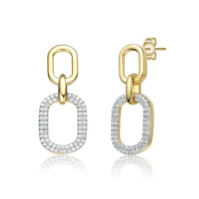 14k Gold Plated with Cubic Zirconia Pave Geometric Oval Chain Dangle Earrings