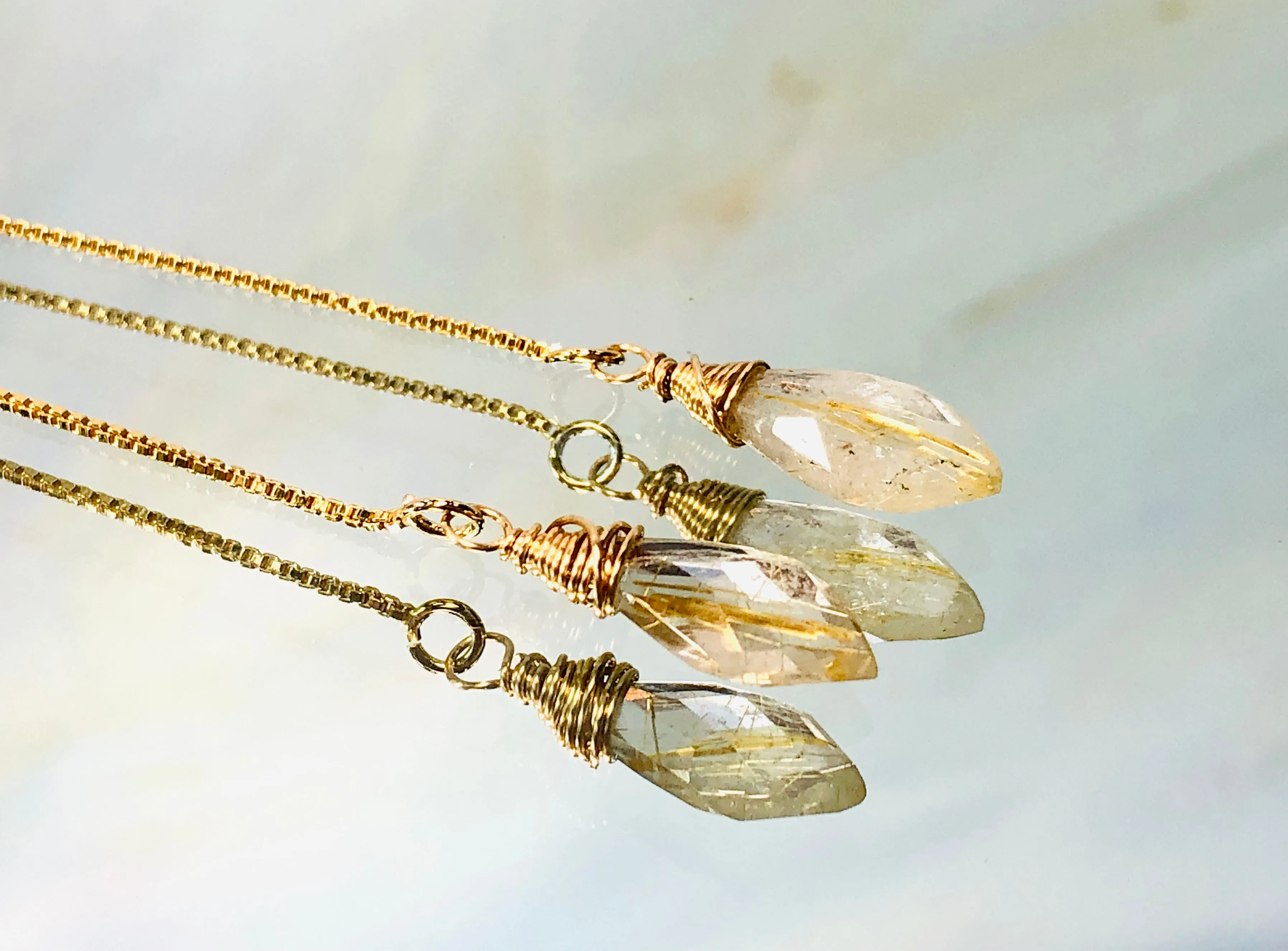 14K Gold Rutilated Quartz earrings, Rutilated Quartz Gold Threader Earrings