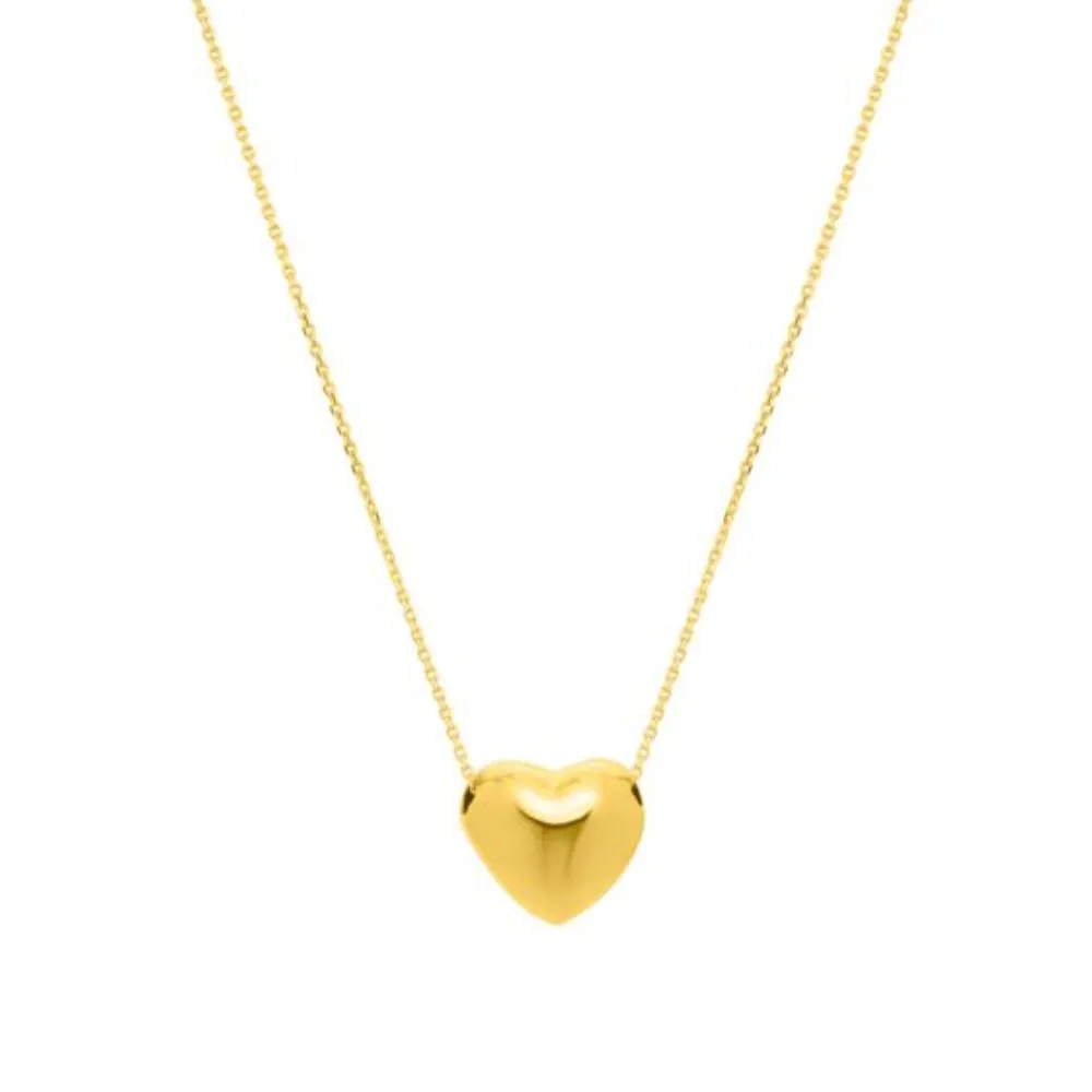14k Gold Small Puffed Heart Pendant Necklace
