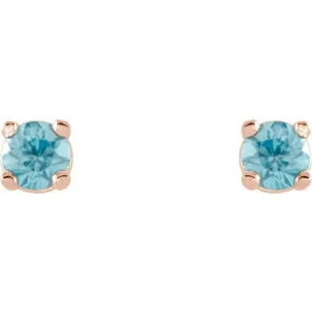 14K Rose 2.5 mm Natural Blue Zircon Stud Earrings with Friction Post
