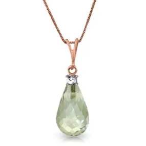 14K Solid Rose Gold Necklace w/ Natural Diamond & Green Amethyst