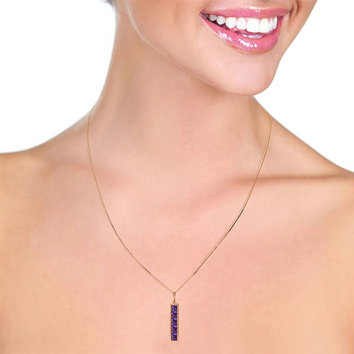 14K Solid Rose Gold Purple Amethyst Necklace Gemstone Series Imperial