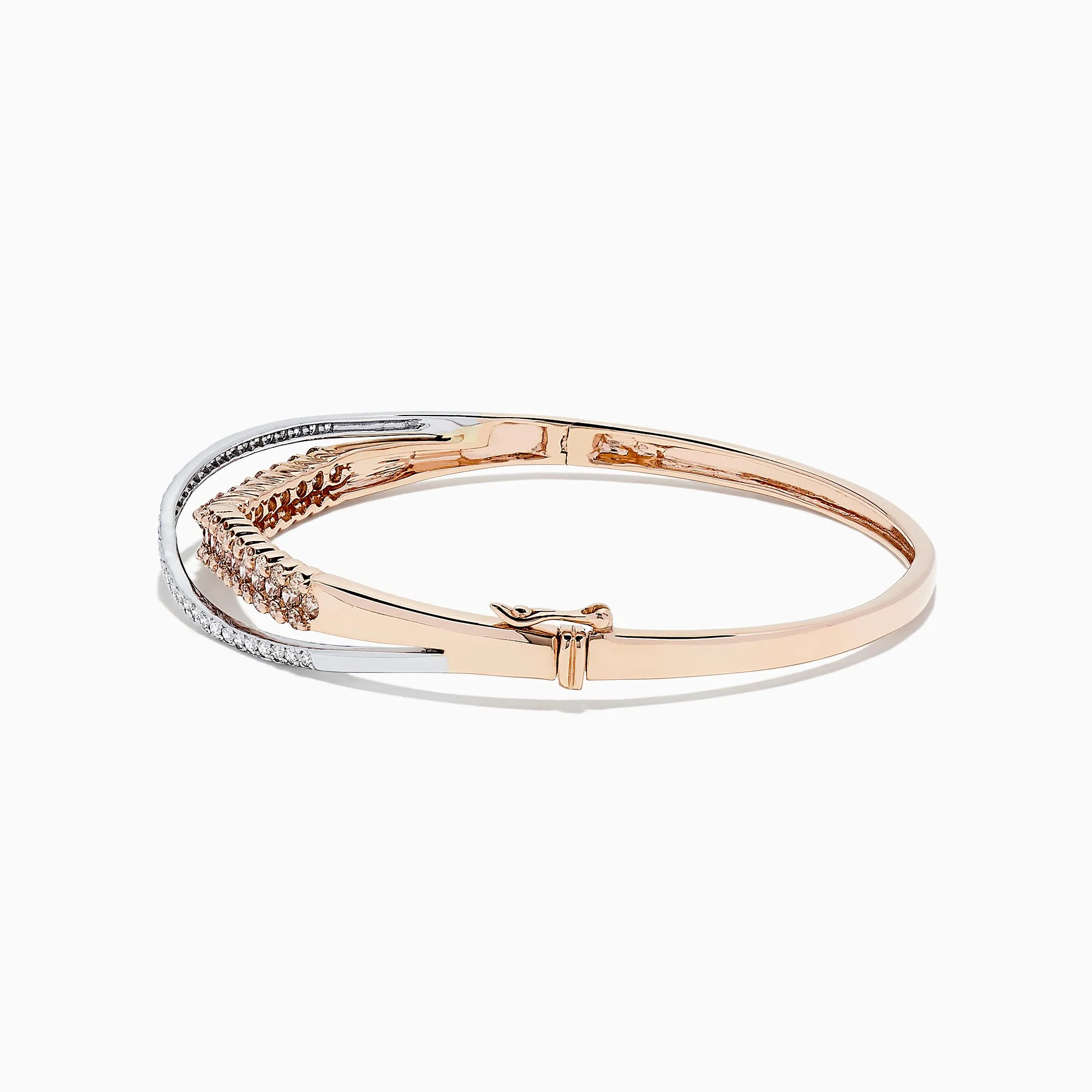 14K Two Tone Gold Espresso and White Diamond Crossover Bangle, 2.00 TCW