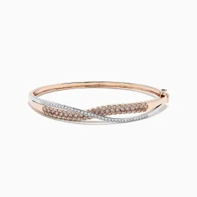 14K Two Tone Gold Espresso and White Diamond Crossover Bangle, 2.00 TCW