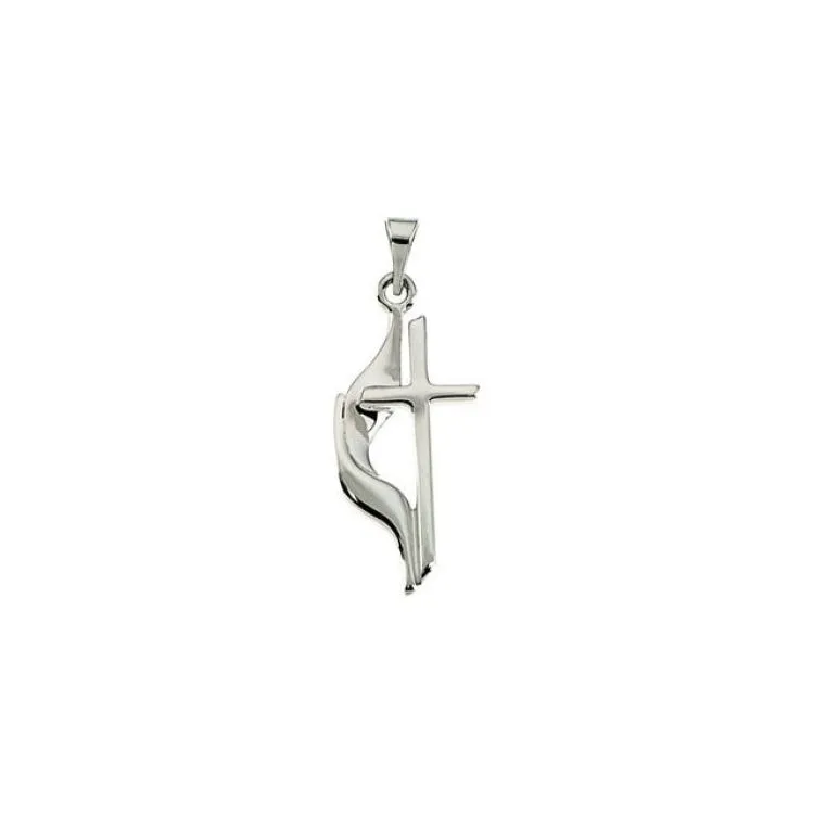 14K White 19x10 mm Methodist Cross Pendant