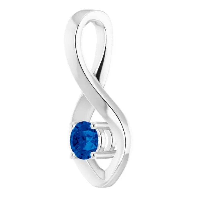 14K White 4 mm Round Lab-Grown Blue Sapphire Pendant