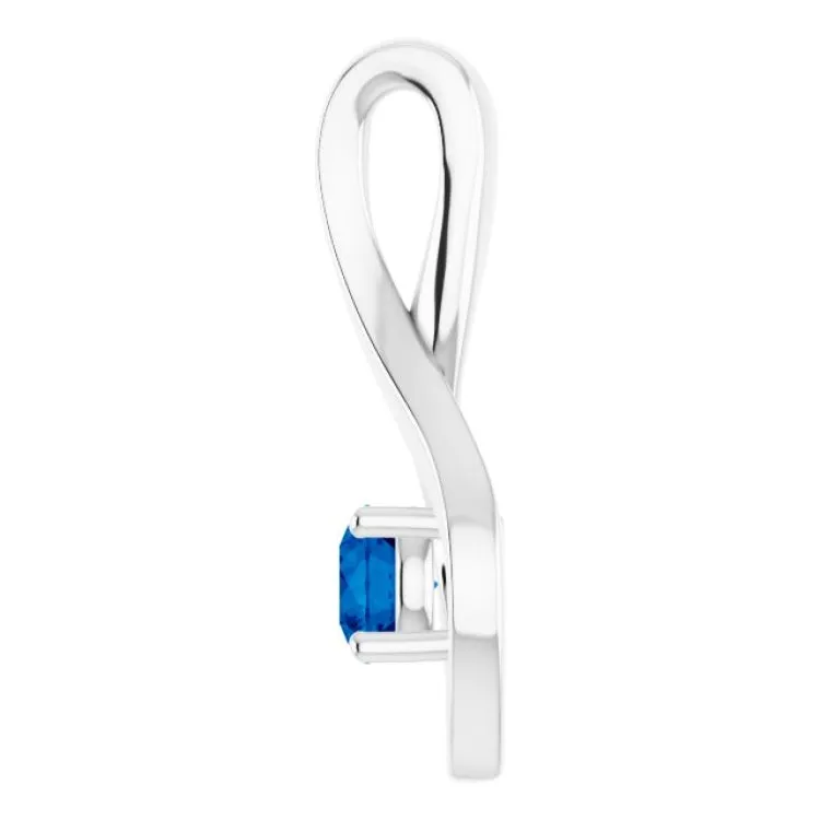 14K White 4 mm Round Lab-Grown Blue Sapphire Pendant