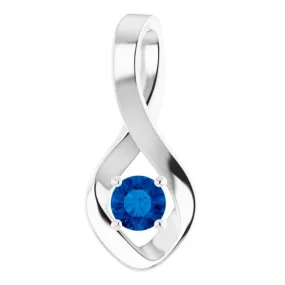 14K White 4 mm Round Lab-Grown Blue Sapphire Pendant