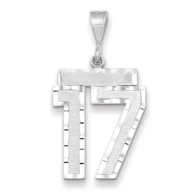 14k White Gold Diamond Cut Finish Large Size Number 17 Charm Pendant