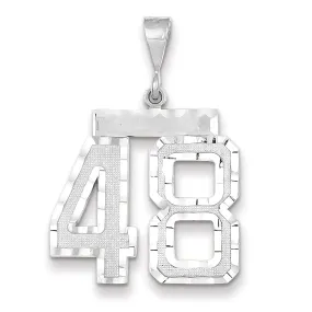 14k White Gold Diamond Cut Finish Large Size Number 48 Charm Pendant
