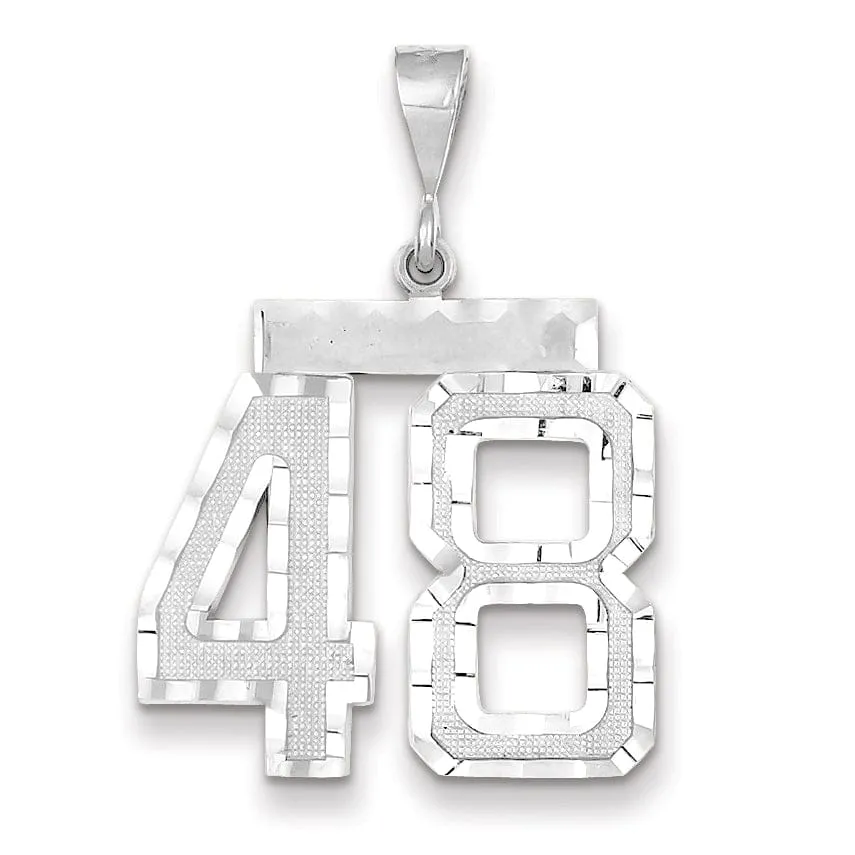 14k White Gold Diamond Cut Finish Large Size Number 48 Charm Pendant