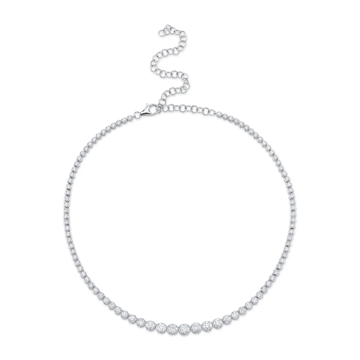 14K White Gold Diamond Tennis Necklace, Crown Setting, 18in