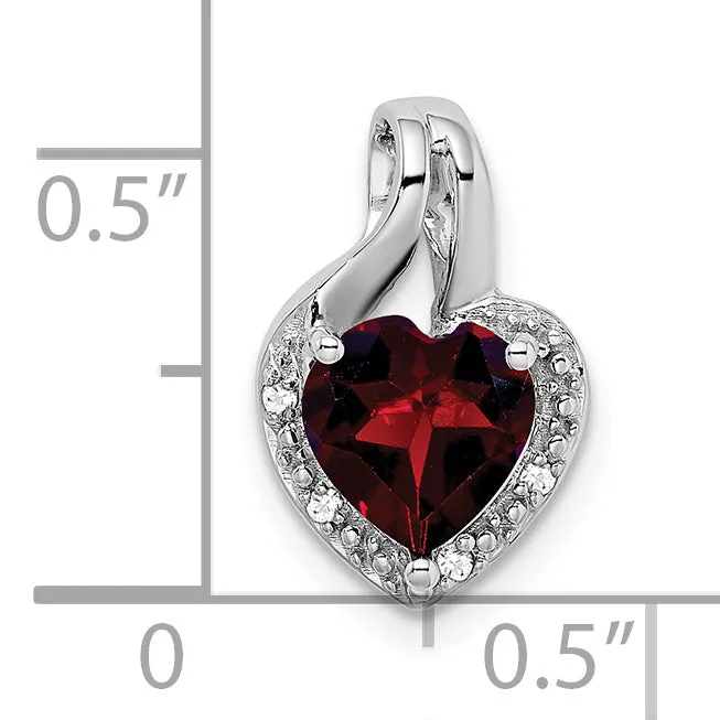 14k White Gold Garnet and Diamond Heart Pendant