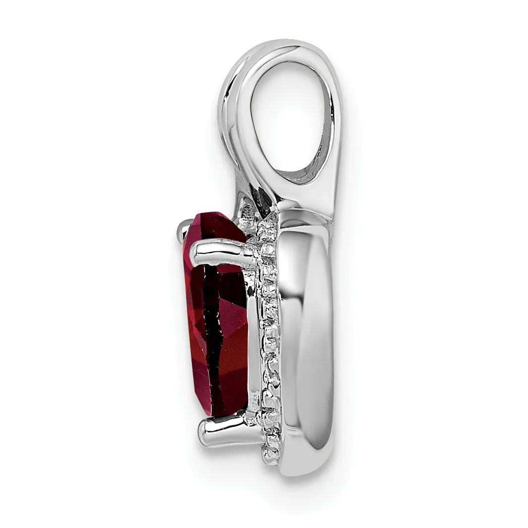 14k White Gold Garnet and Diamond Heart Pendant