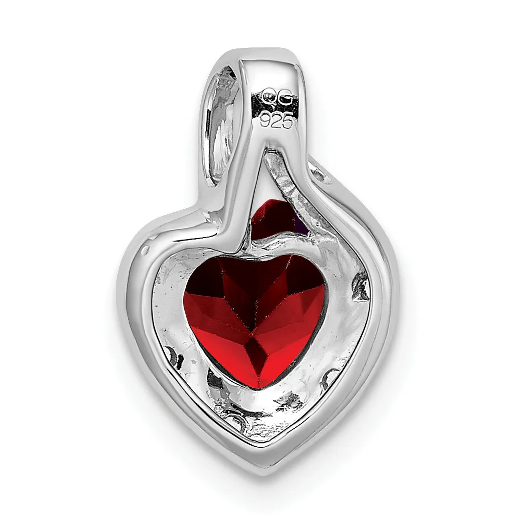 14k White Gold Garnet and Diamond Heart Pendant