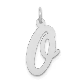 14K White Gold Large Size Fancy Script Design Letter O Initial Pendant