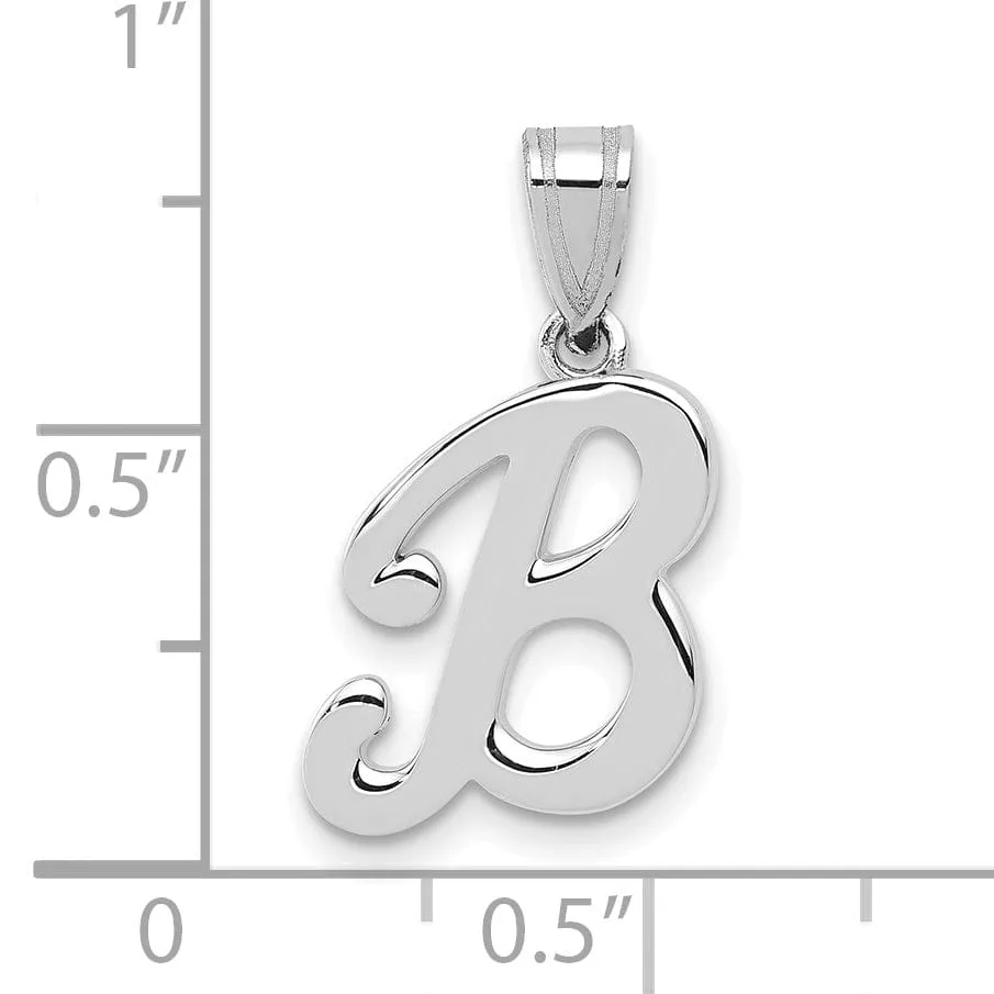 14K White Gold Medium Size Script Design Letter B Initial  Charm Pendant