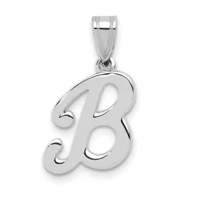 14K White Gold Medium Size Script Design Letter B Initial  Charm Pendant