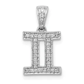 14k White Gold Polished Finish with Diamonds Gemini Zodiac Charm Pendant