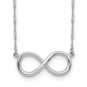 14K White Polished Finish Infinity Design Pendant in a 16.75-Inch Singapore Chain Necklace Set