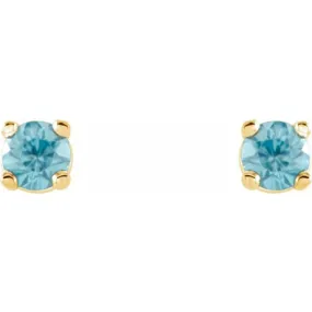 14K Yellow 2.5 mm Natural Blue Zircon Stud Earrings with Friction Post