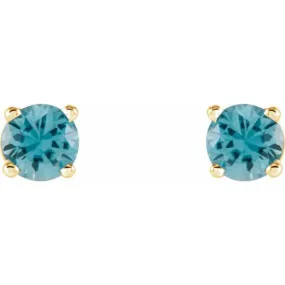 14K Yellow 4 mm Natural Blue Zircon Stud Earrings with Friction Post