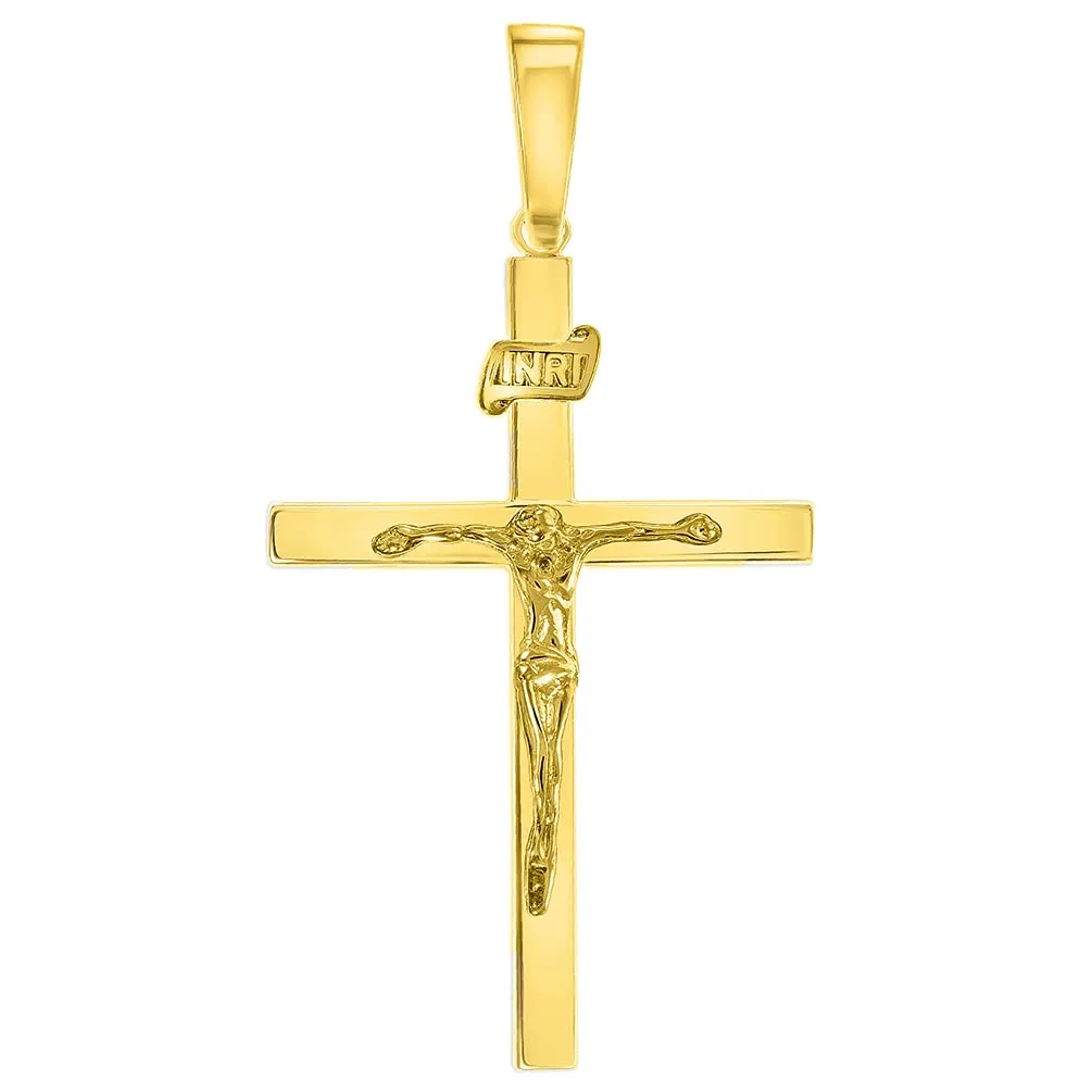 14k Yellow Gold 3D INRI Catholic Christian Crucifix Cross Pendant Necklace