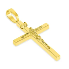 14k Yellow Gold 3D INRI Catholic Christian Crucifix Cross Pendant Necklace