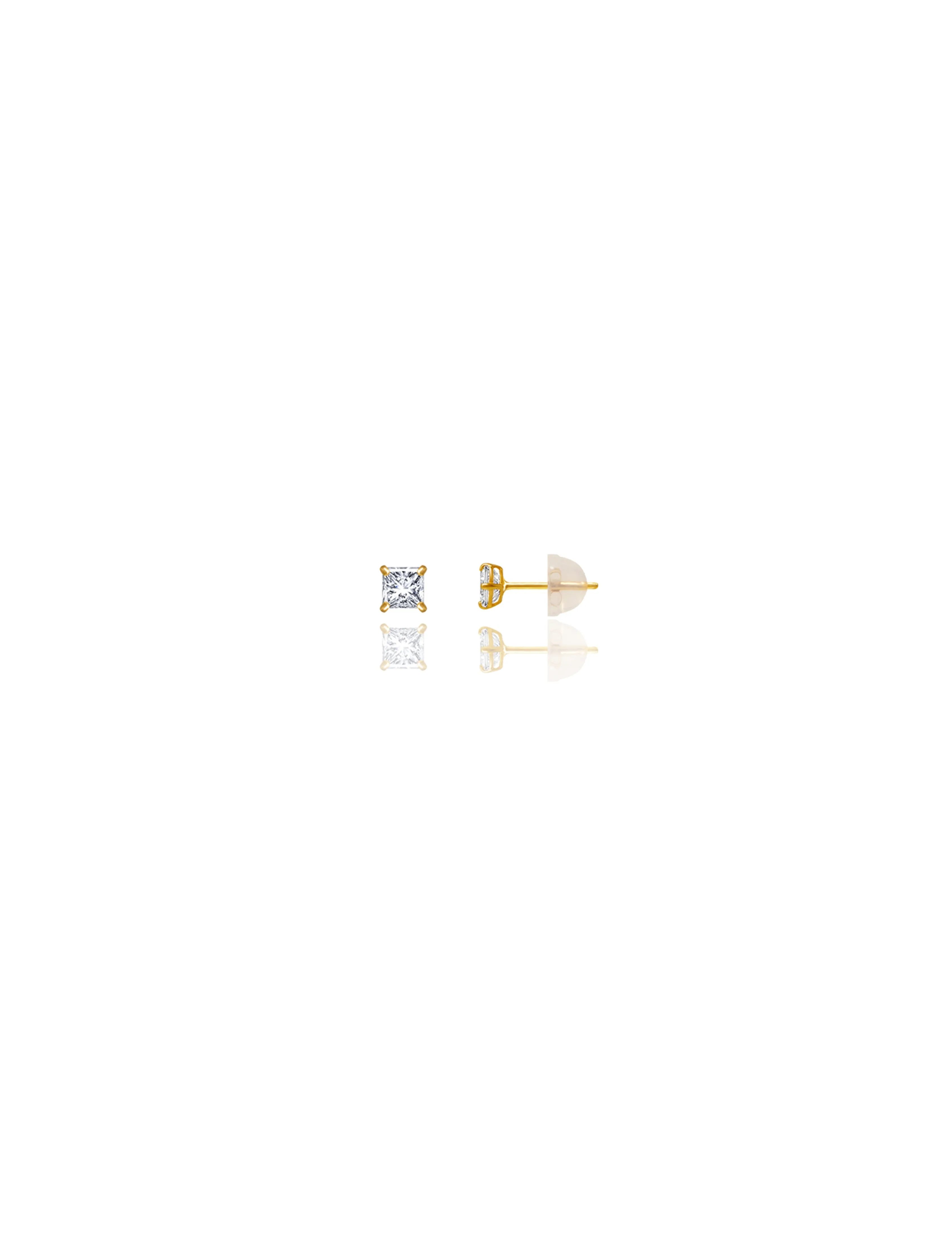 14K Yellow Gold 3MM Square CZ Pushback Stud Earrings