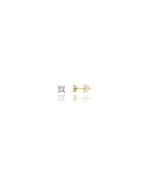 14K Yellow Gold 3MM Square CZ Pushback Stud Earrings