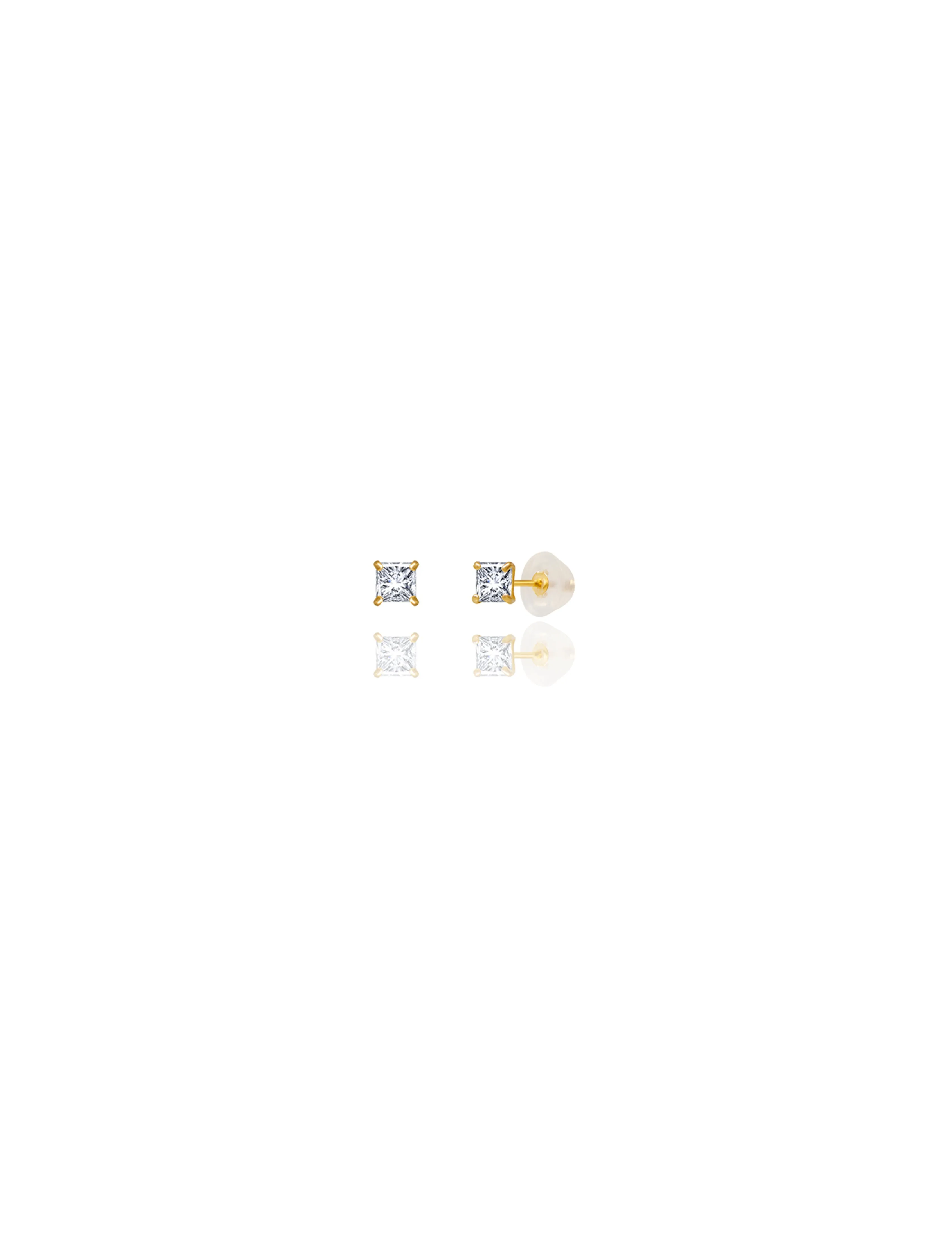14K Yellow Gold 3MM Square CZ Pushback Stud Earrings
