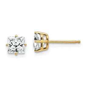 14k Yellow Gold 5MM Princess Cut C.Z Earrings