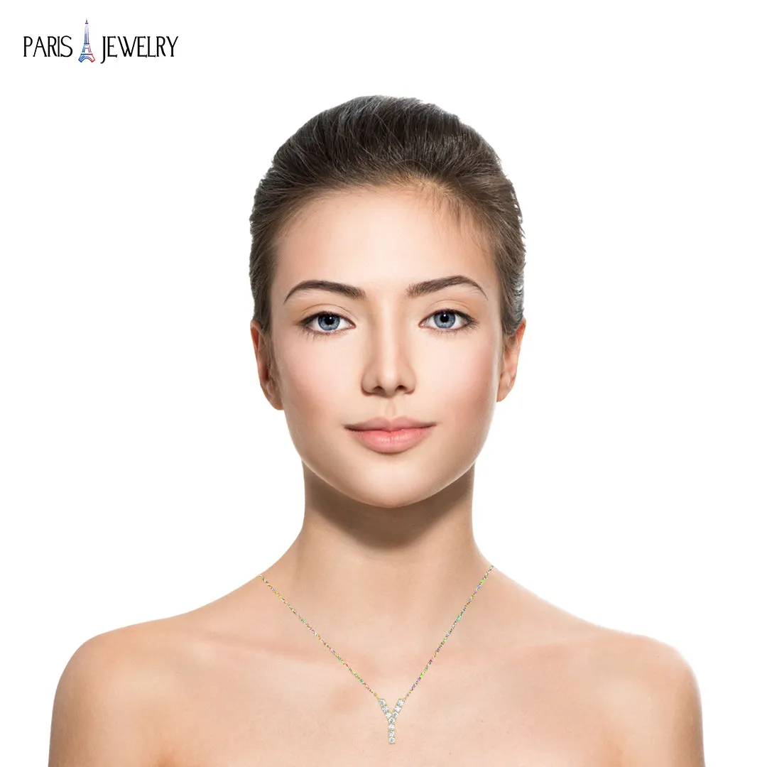 14k Yellow Gold Created Diamond Initial Y Letter Pendant Necklace Plated
